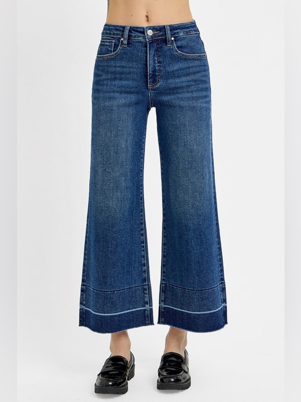 RISEN Full Size Tummy Control High Rise Crop Wide Hem Jeans Plus Size